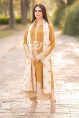 ZN1212 WINTER 3 - Pc Embroidered Dhanak Suit with Heavy Embroidered Dhanak Shawll - ZoniyaClothing