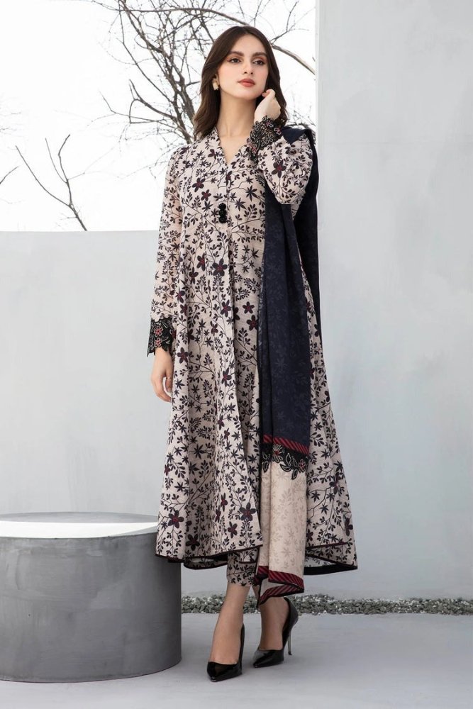 ZN1218 - Winter 3PC Dhanak all over Printed Suit - ZoniyaClothing