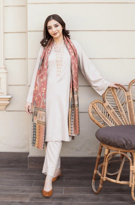 ZN1229 Asling Winter 3PC Dhanak suit with Embroidered Shawll - ZoniyaClothing