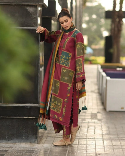 ZN1232 Winter 3PC Karandi Digital Print Dress - ZoniyaClothing
