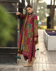 ZN1232 Winter 3PC Karandi Digital Print Dress - ZoniyaClothing