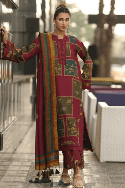 ZN1232 Winter 3PC Karandi Digital Print Dress - ZoniyaClothing