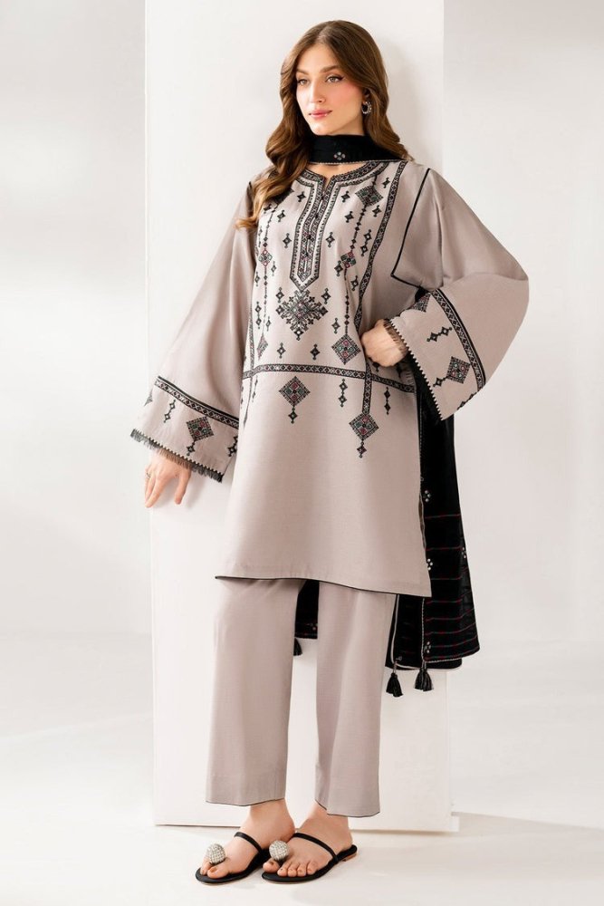 ZN1237 SUMMER 3PC LAWN EMBROIDERED SHIRT WITH EMBROIDERED SHAWL AND TROUSER - BIC - ZoniyaClothing