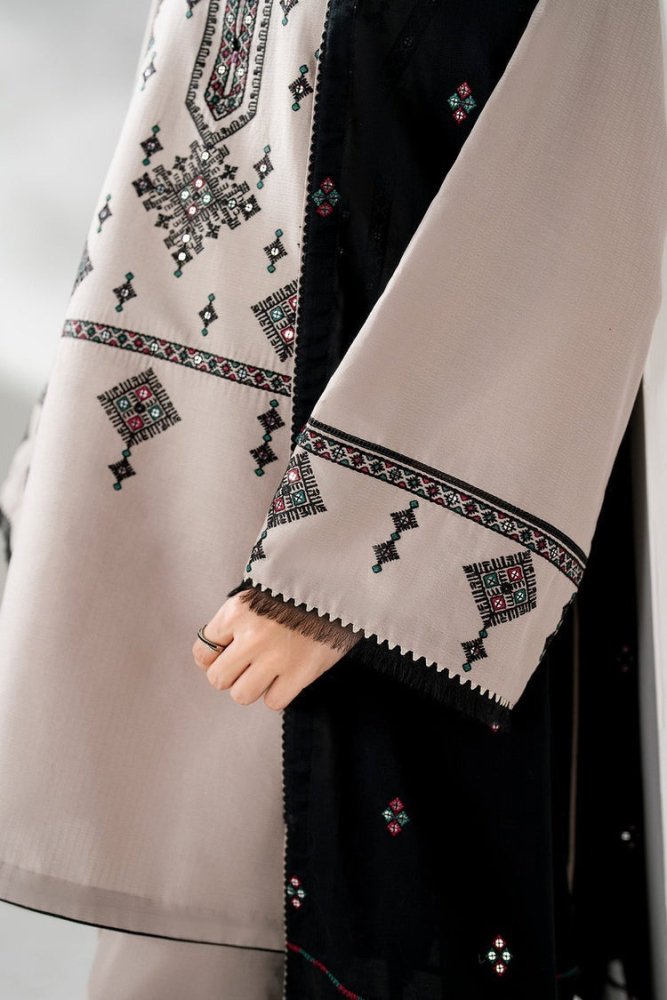 ZN1237 SUMMER 3PC LAWN EMBROIDERED SHIRT WITH EMBROIDERED SHAWL AND TROUSER - BIC - ZoniyaClothing