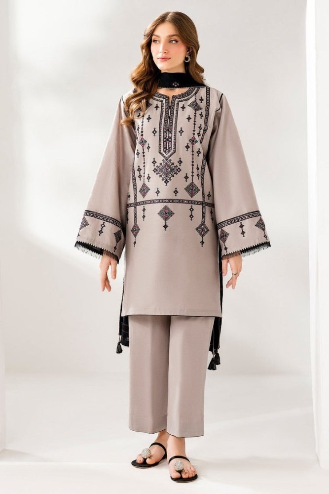 ZN1237 SUMMER 3PC LAWN EMBROIDERED SHIRT WITH EMBROIDERED SHAWL AND TROUSER - BIC - ZoniyaClothing