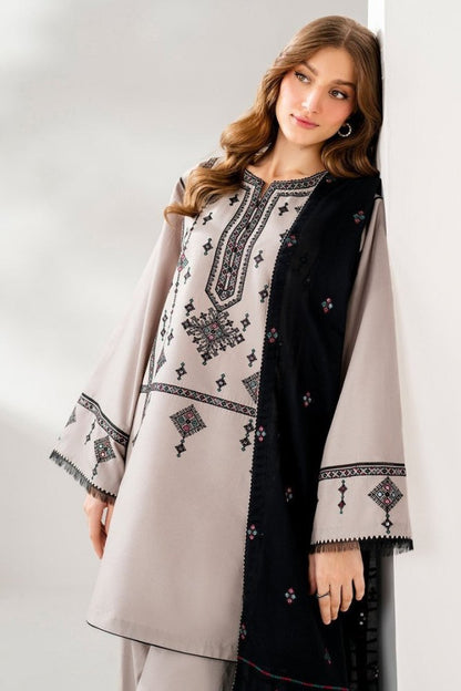 ZN1237 SUMMER 3PC LAWN EMBROIDERED SHIRT WITH EMBROIDERED SHAWL AND TROUSER - BIC - ZoniyaClothing