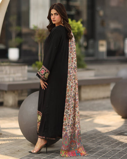 ZN1239 Winter asim jofa - 3PC DHANAK EMBROIDERED SHIRT WITH DHANAK AND TROUSER - BIC - R - ZoniyaClothing