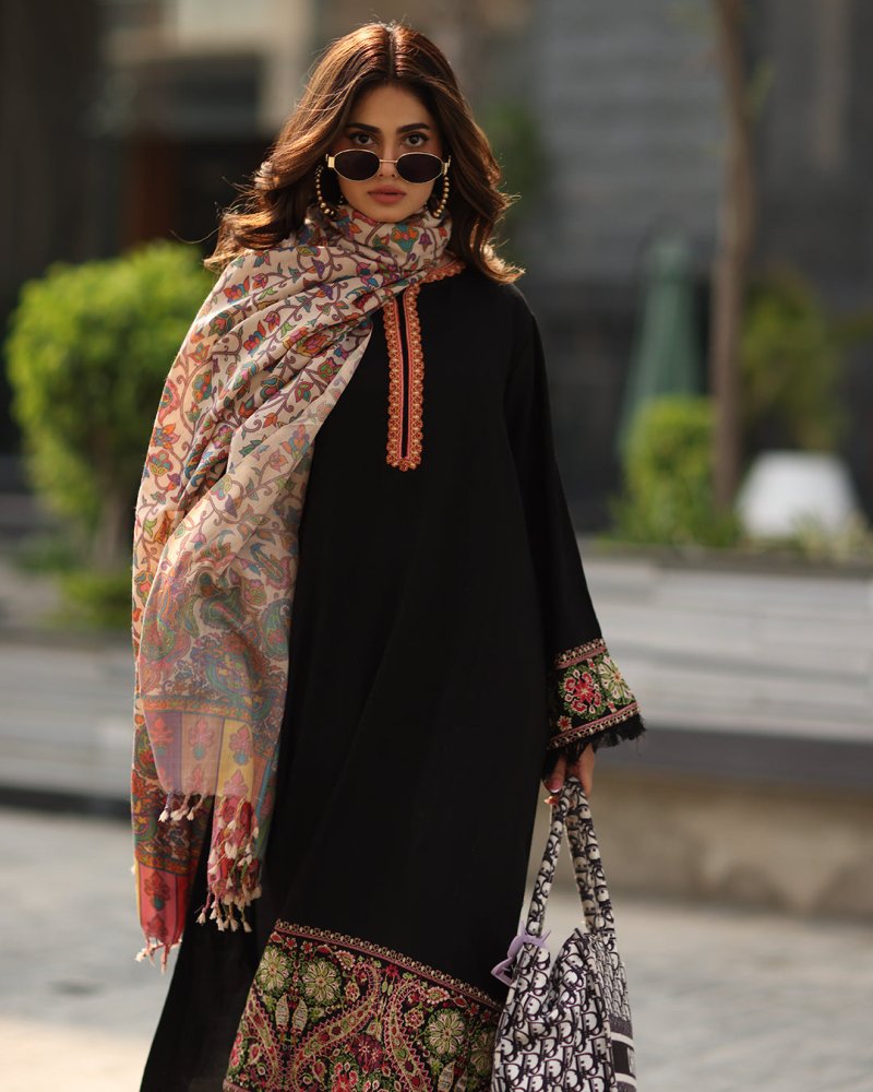 ZN1239 Winter asim jofa - 3PC DHANAK EMBROIDERED SHIRT WITH DHANAK AND TROUSER - BIC - R - ZoniyaClothing