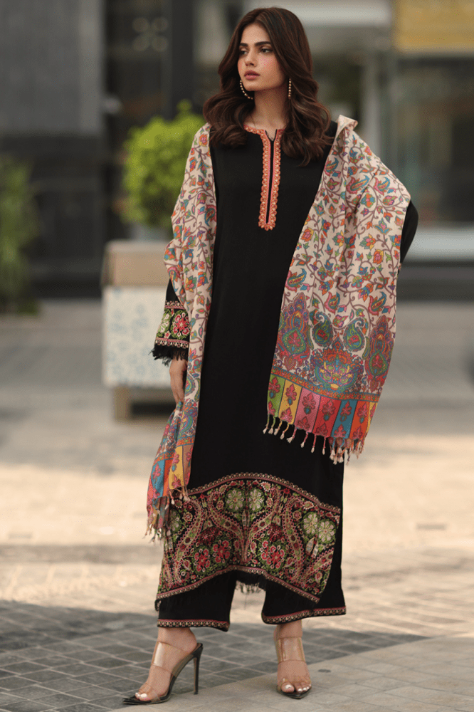 ZN1239 Winter asim jofa - 3PC DHANAK EMBROIDERED SHIRT WITH DHANAK AND TROUSER - BIC - R - ZoniyaClothing