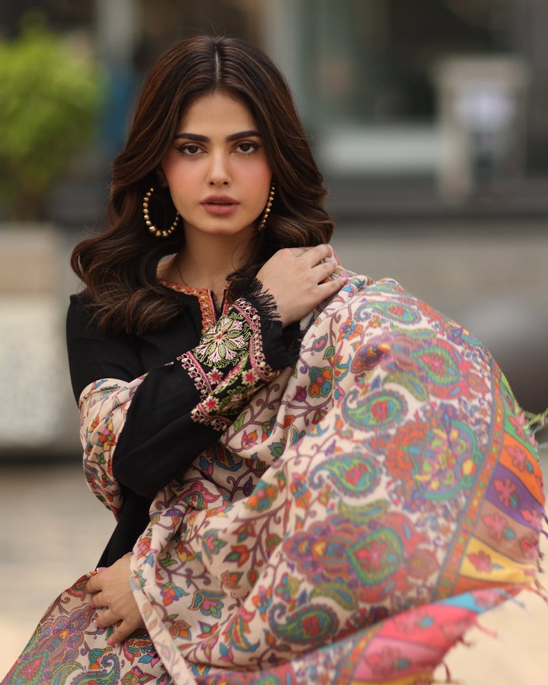 ZN1239 Winter asim jofa - 3PC DHANAK EMBROIDERED SHIRT WITH DHANAK AND TROUSER - BIC - R - ZoniyaClothing