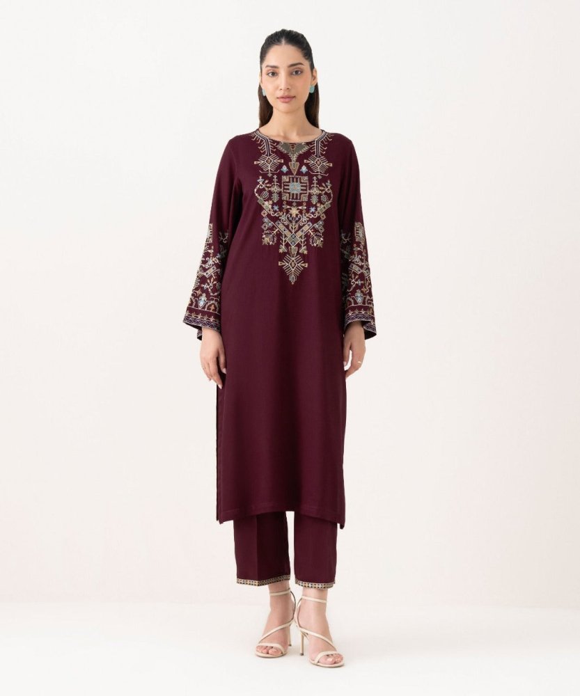 ZN1241 UNSTITCHED WINTER BATIK - 3PC DHANAK EMBROIDERED SHIRT WITH SHAWL & TROUSER - ZoniyaClothing