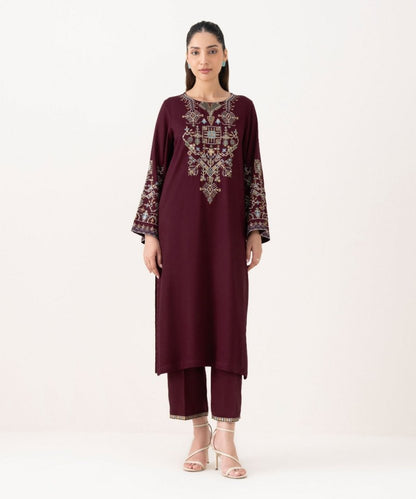 ZN1241 UNSTITCHED WINTER BATIK - 3PC DHANAK EMBROIDERED SHIRT WITH SHAWL & TROUSER - ZoniyaClothing