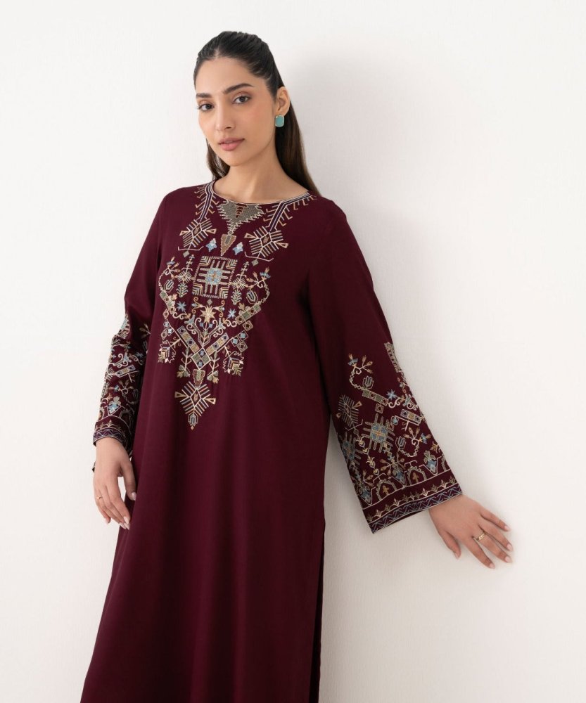 ZN1241 UNSTITCHED WINTER BATIK - 3PC DHANAK EMBROIDERED SHIRT WITH SHAWL & TROUSER - ZoniyaClothing