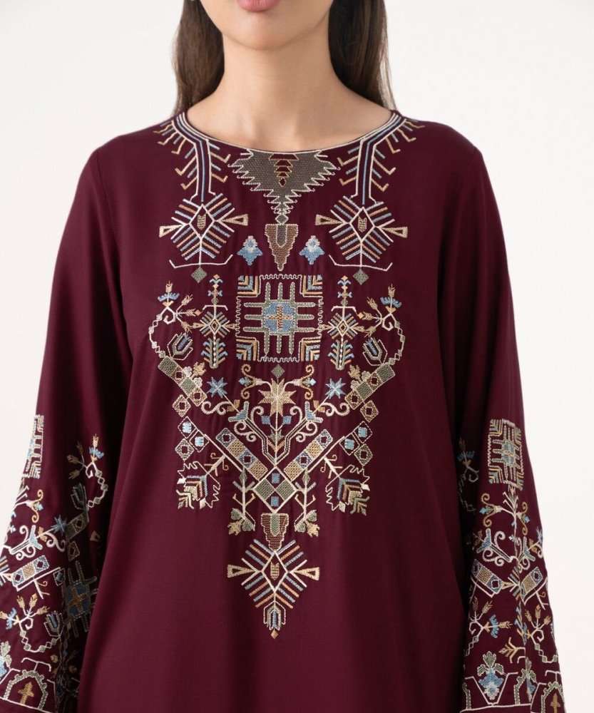 ZN1241 UNSTITCHED WINTER BATIK - 3PC DHANAK EMBROIDERED SHIRT WITH SHAWL & TROUSER - ZoniyaClothing