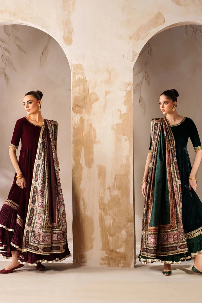 ZN1255 UNSTICHED BAROQUE EMBROIDERED VELVET PR - ZoniyaClothing
