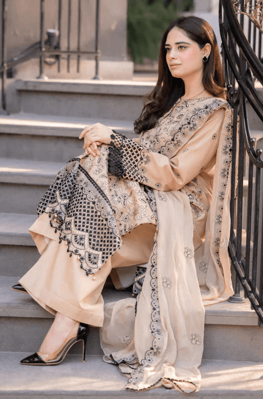 ZN1270 3PC LAWN EMBROIDERED UNSTITCHED DRESS - ZoniyaClothing