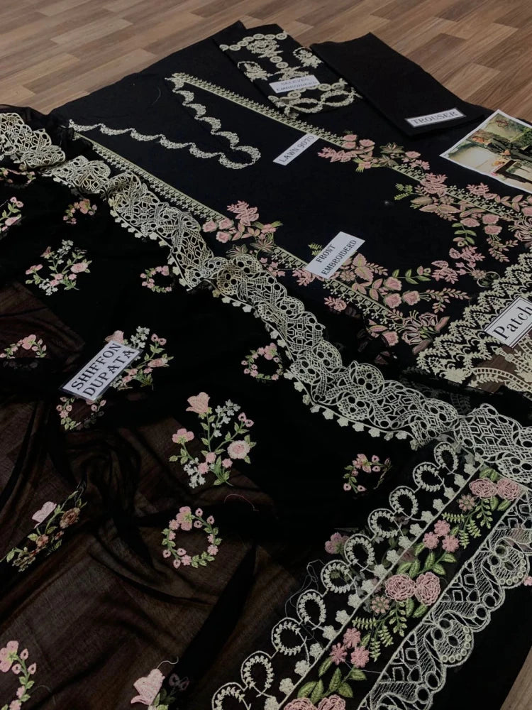 ZN1296 Luxury 3PC Lawn Unstitched Summer Dress With Emb Chiffon Dupatta - ZoniyaClothing