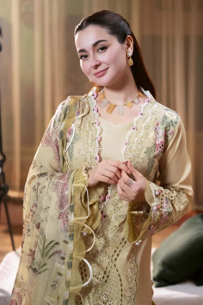 ZN1304 JADE - 3PC LAWN CHIKANKARI EMB SHIRT WITH CHIFFON PRINTED DUPATTA - ZoniyaClothing