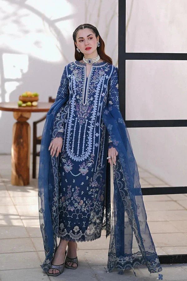 ZN1306 QALAMQAR - 3PC LAWN EMBROIDERED SHIRT WITH ORGANZA EMBROIDERED DUPATTA - ZoniyaClothing