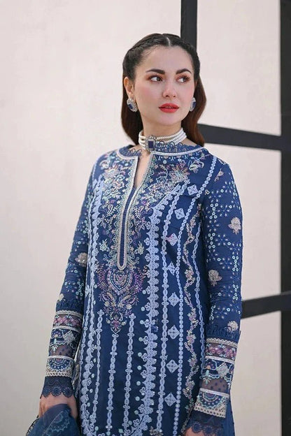 ZN1306 QALAMQAR - 3PC LAWN EMBROIDERED SHIRT WITH ORGANZA EMBROIDERED DUPATTA - ZoniyaClothing