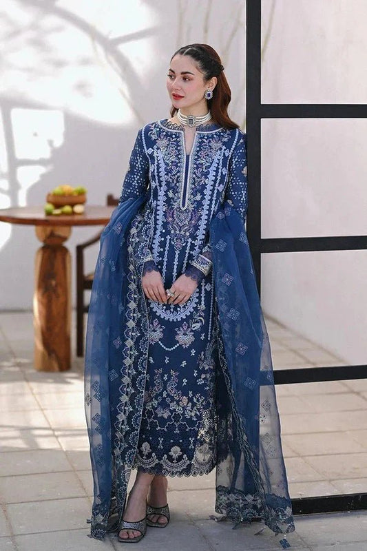 ZN1306 QALAMQAR - 3PC LAWN EMBROIDERED SHIRT WITH ORGANZA EMBROIDERED DUPATTA - ZoniyaClothing