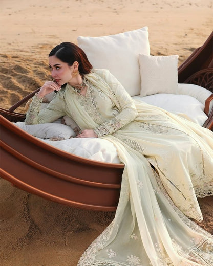 zn1313 Summer - 3PC LAWN CHIKANKARI EMB SHIRT WITH CHIFFON EMB DUPATTA - ZoniyaClothing