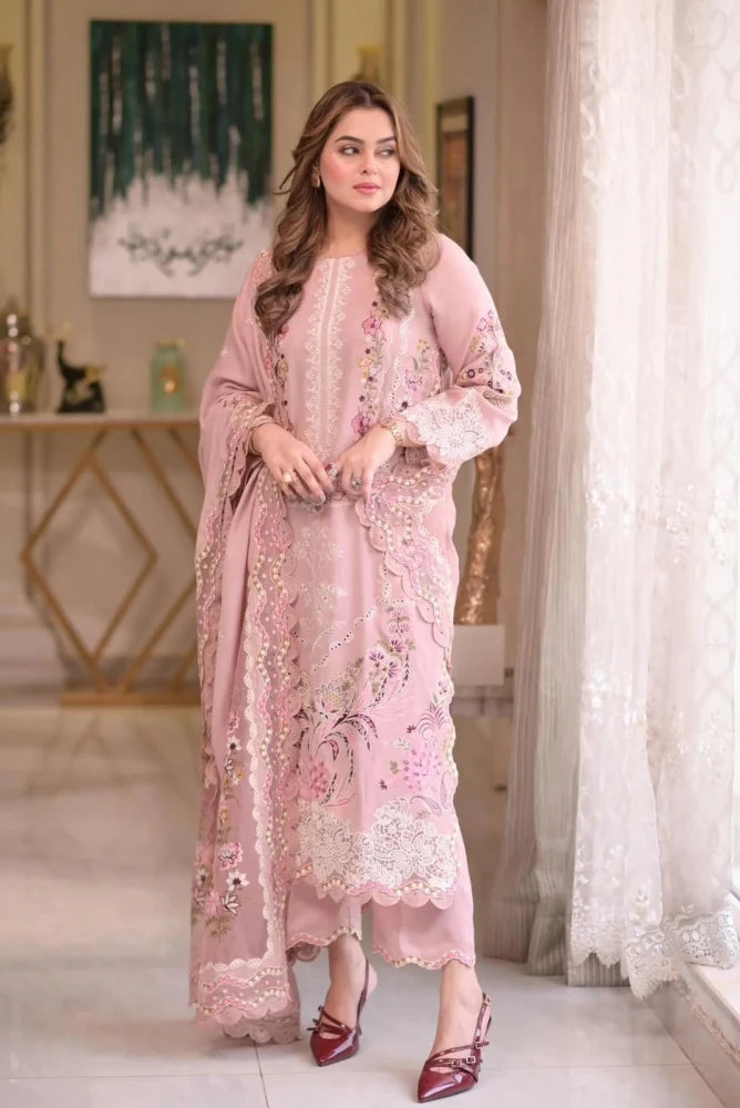 zn1315 Aneelas Lawn 3 Piece Embroidered Dress with Emb Chiffon Dupata - ZoniyaClothing