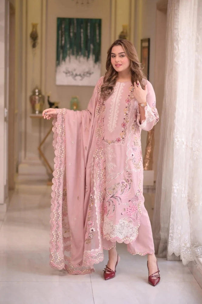 zn1315 Aneelas Lawn 3 Piece Embroidered Dress with Emb Chiffon Dupata - ZoniyaClothing
