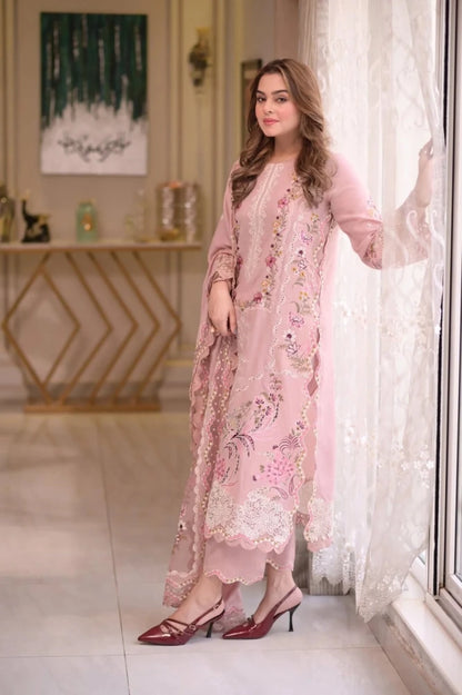 zn1315 Aneelas Lawn 3 Piece Embroidered Dress with Emb Chiffon Dupata - ZoniyaClothing