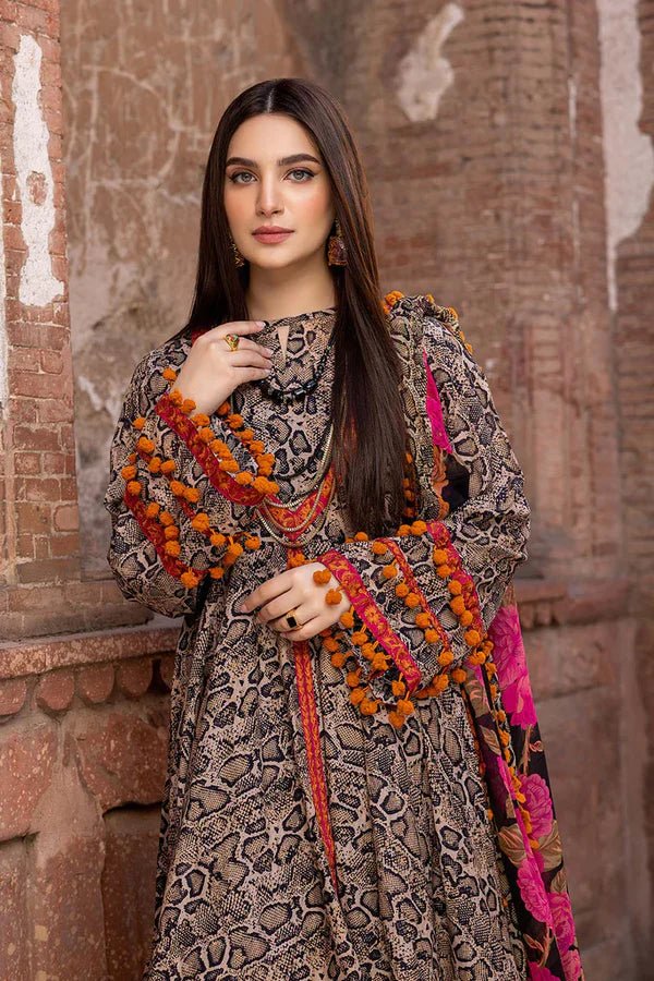 ZN206 - 3PC Lawn Printed Shirt With Patches & Bamber Chiffon Printed Dupatta - ZoniyaClothing