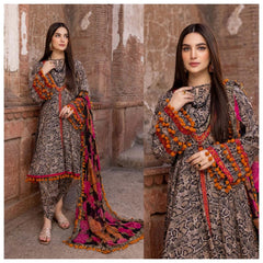 ZN206 - 3PC Lawn Printed Shirt With Patches & Bamber Chiffon Printed Dupatta - ZoniyaClothing