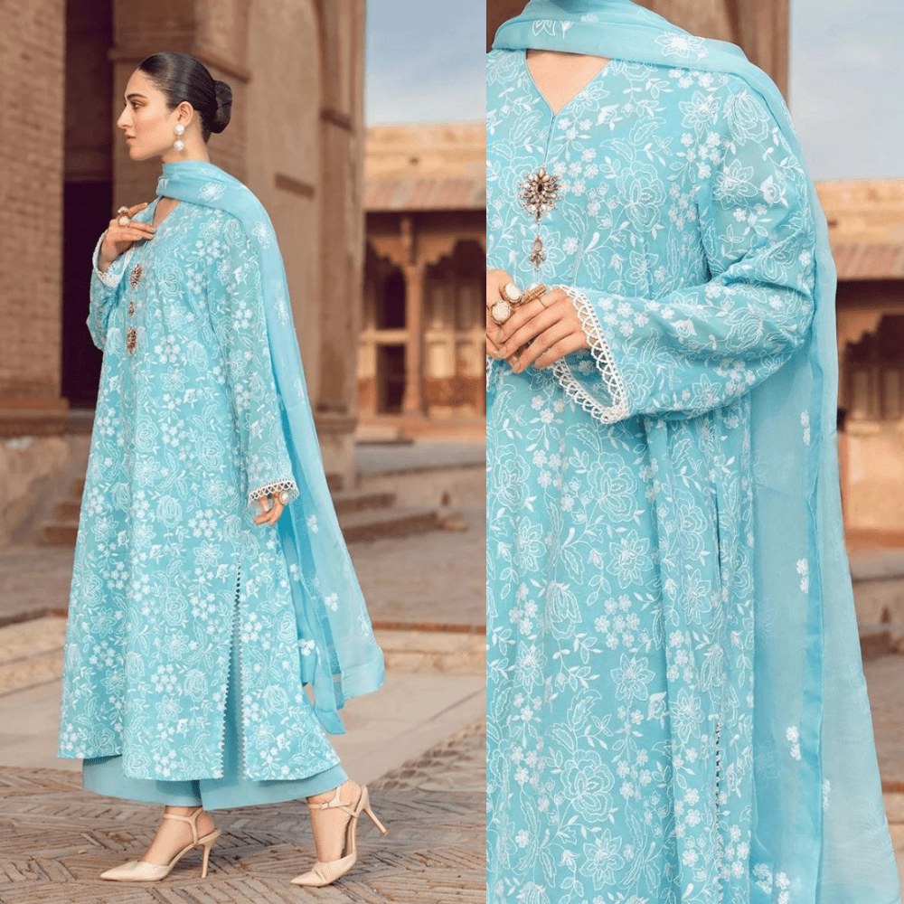 ZN209 - Bareeze - Embroidered 3pc lawn dress with embroidered chiffon dupatta - ZoniyaClothing