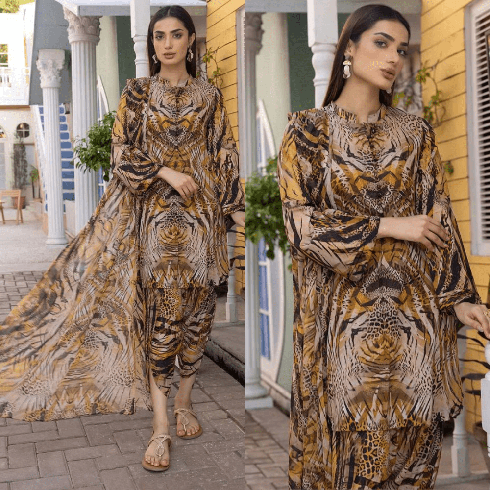 ZN285 - 3Pc Digital Printed Lawn Shirt With Printed Lawn Trouser and Chiffon Dupatta - ZoniyaClothing