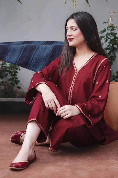 ZN403 - WINTER 3PC Dhanak suit with Embroidered Shawll - ZoniyaClothing