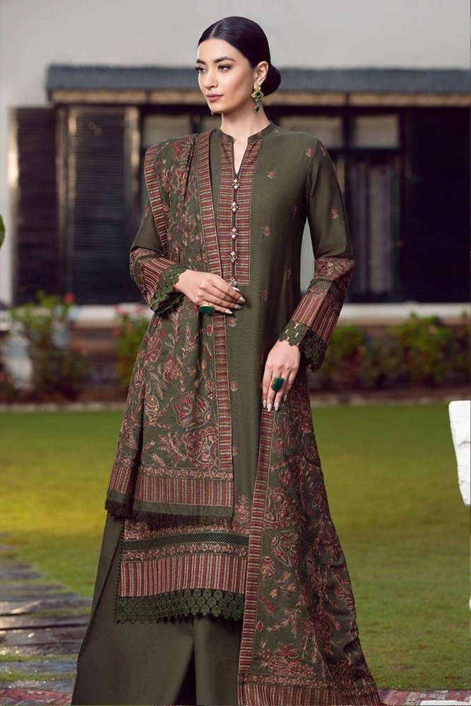 ZN415 - WINTER Embroidered Dhanak Suit with Heavy Embroidered Dhanak Shawl - ZoniyaClothing