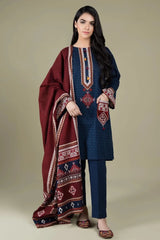 ZN416 - WINTER 3PC Linen Embroidered suit with Printed Shawll - ZoniyaClothing
