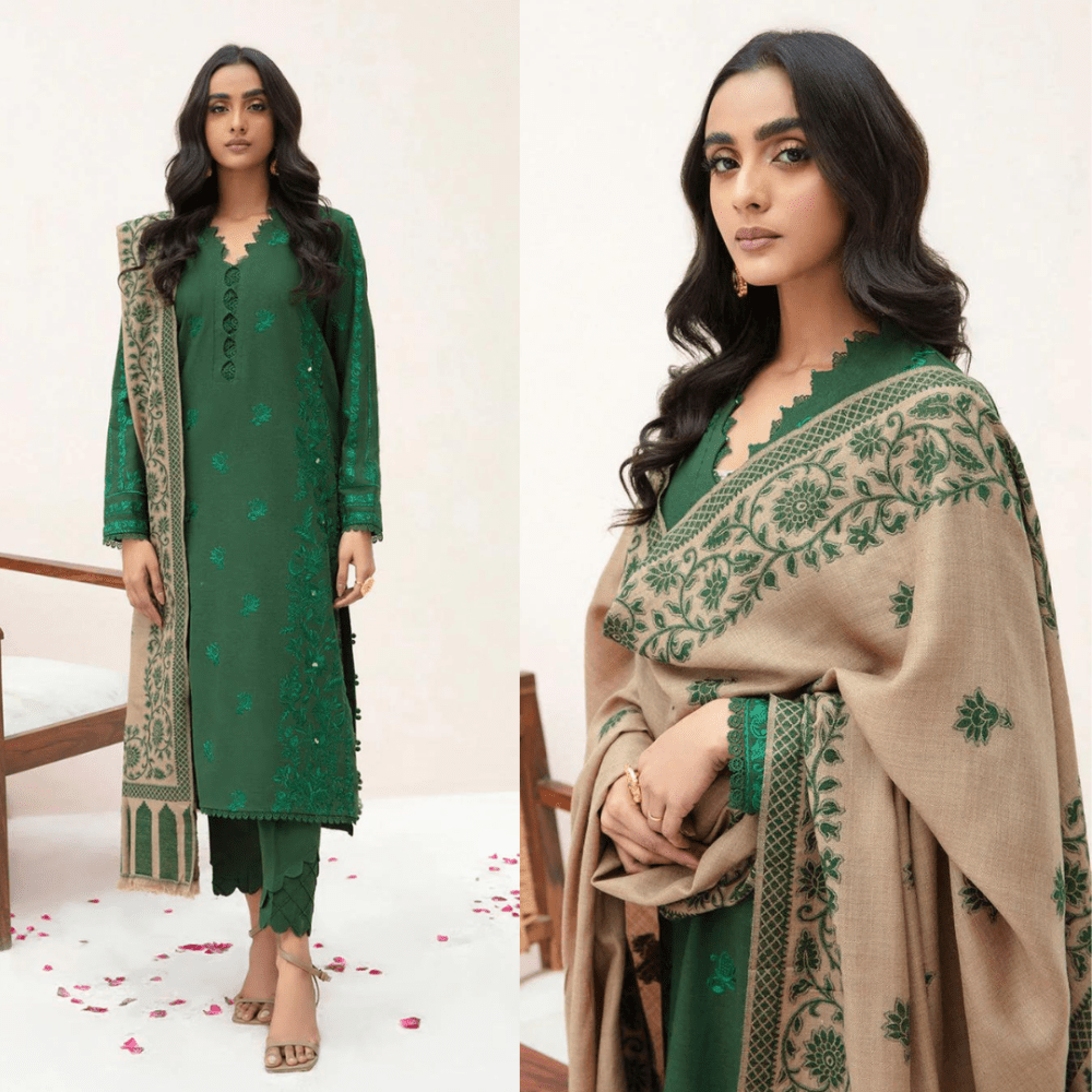 ZN553 - 3PC Winter Dhanak Embroidered suit with Printed Shawll - ZoniyaClothing