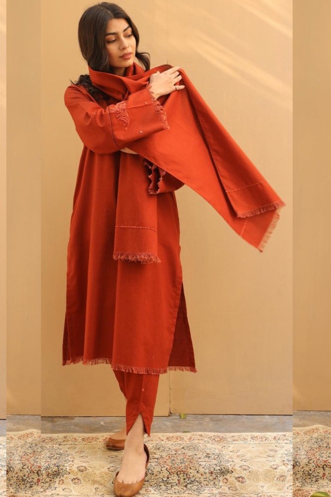 ZN565 - AslingWinter 3PC Dhanak Embroidered Suit with Dhanak Embroidered Shawll - ZoniyaClothing