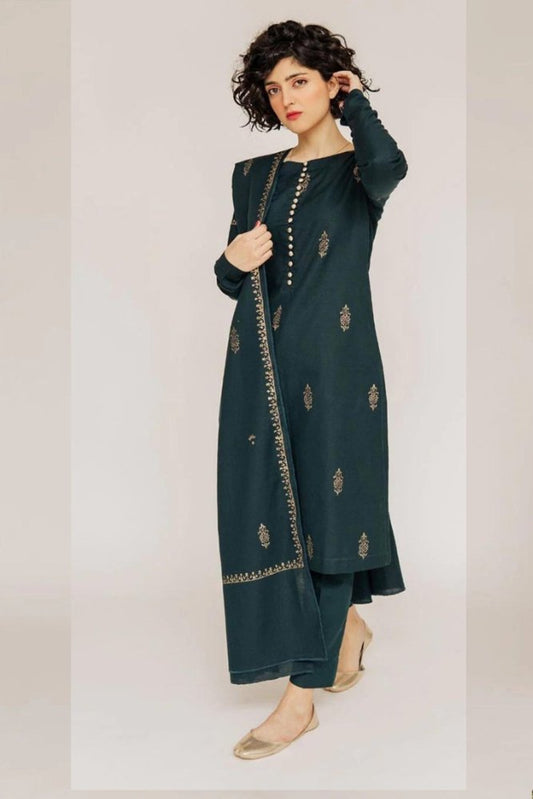 ZN566 - Winter 3PC Dhanak Embroidered Suit with Dhanak Embroidered Shawll - ZoniyaClothing