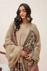 ZN574 - WINTER 3PC Dhanak Embroidered suit with Printed Shawll - ZoniyaClothing