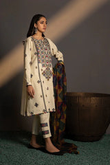 ZN584 - WINTER 3PC Khaddar Embroidered Suit with Printed Wool Shawll - ZoniyaClothing