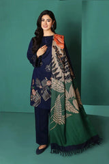 ZN585 - WINTER Nishat Blue Dhanak Embroidered three piece With Printed Wool Shawll - ZoniyaClothing