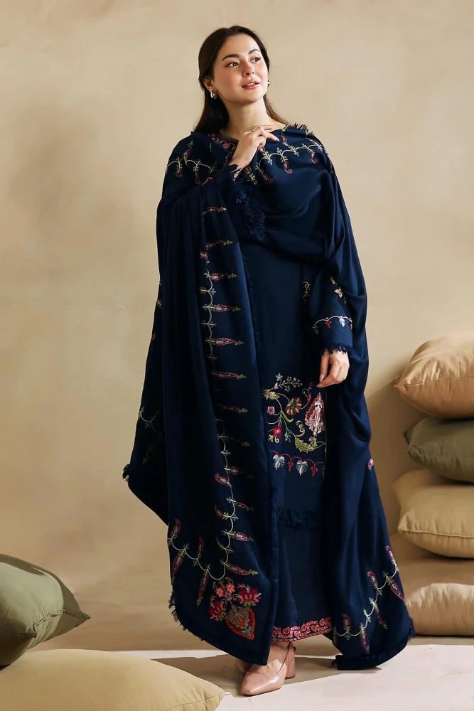 ZN601 - WINTER 3 - Pc Embroidered Dhanak Suit with Heavy Embroidered Dhanak Shawll - ZoniyaClothing