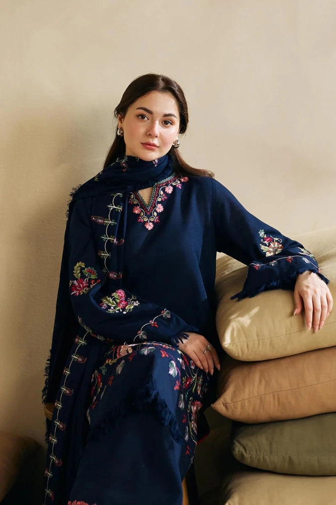 ZN601 - WINTER 3 - Pc Embroidered Dhanak Suit with Heavy Embroidered Dhanak Shawll - ZoniyaClothing