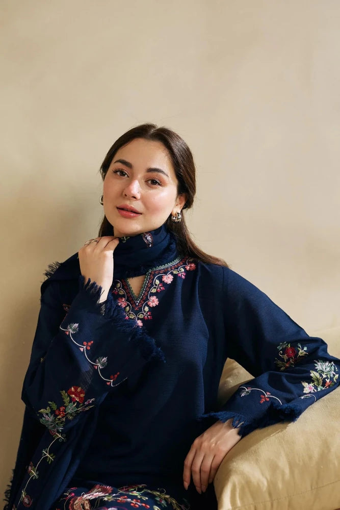 ZN601 - WINTER 3 - Pc Embroidered Dhanak Suit with Heavy Embroidered Dhanak Shawll - ZoniyaClothing