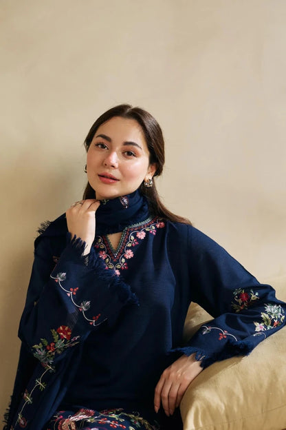ZN601 - WINTER 3 - Pc Embroidered Dhanak Suit with Heavy Embroidered Dhanak Shawll - ZoniyaClothing