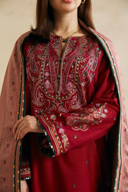 ZN602 - WINTER 3 - Pc Embroidered Dhanak Suit with Heavy Embroidered Dhanak Shawll - ZoniyaClothing