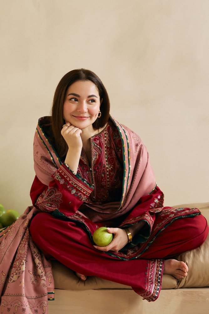 ZN602 - WINTER 3 - Pc Embroidered Dhanak Suit with Heavy Embroidered Dhanak Shawll - ZoniyaClothing