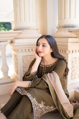 ZN612 - Asling Winter 3PC Dhanak suit with Embroidered Shawll - ZoniyaClothing