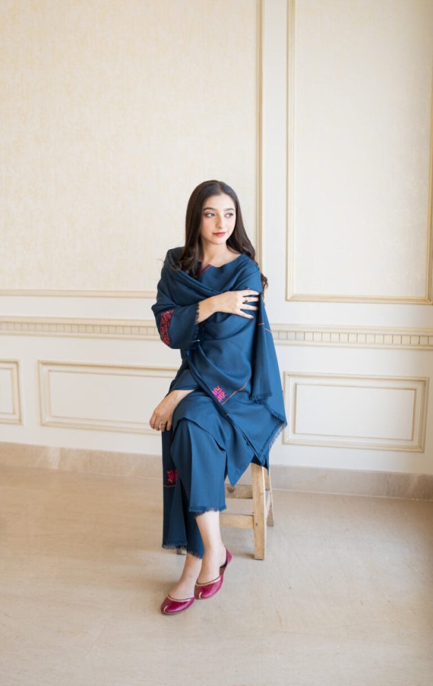 ZN615 - Asling WINTER 3PC Dhanak suit with Embroidered Shawll - ZoniyaClothing